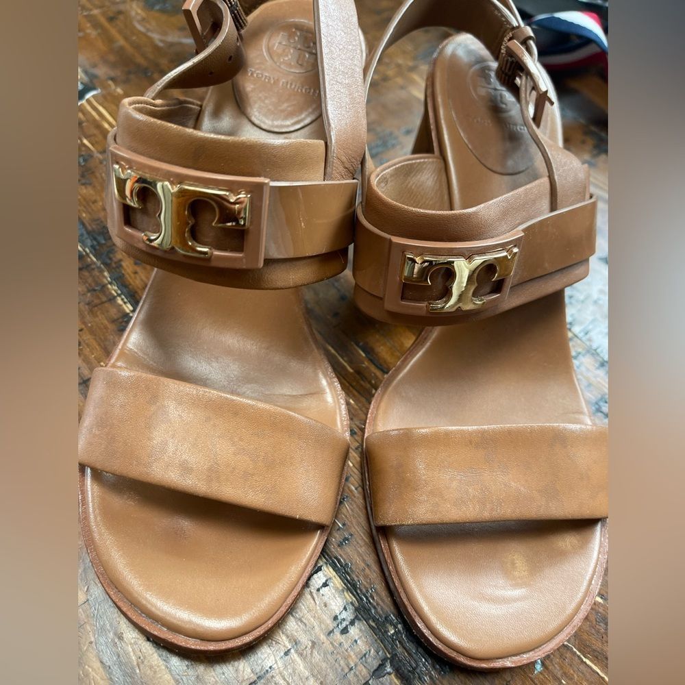 TORY BURCH GIGI 65MM TWO BAND SANDAL CALF LEATHER HEELS 7 EUC